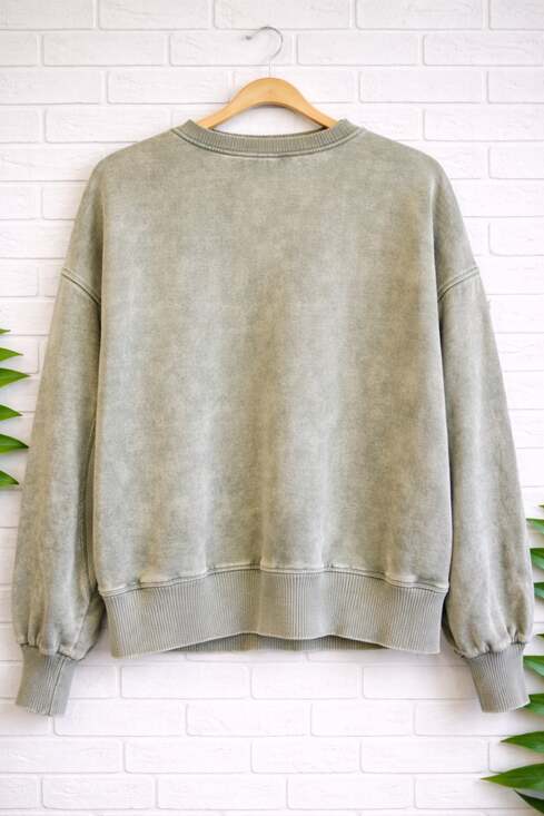 Green Acid Wash Fleece Sweatshirt - Shop , - Picture 3 of 5